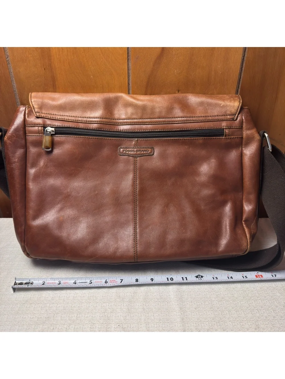 Fossil Genuine Leather Messenger Bag Brown Work Satchel Briefcase 16x12